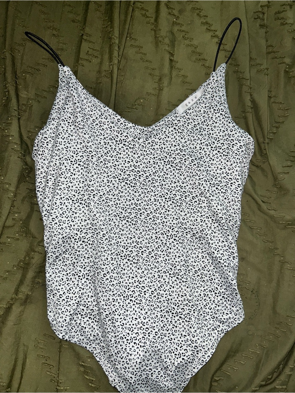 gaze White and Black Leopard Print Cami Bodysuit